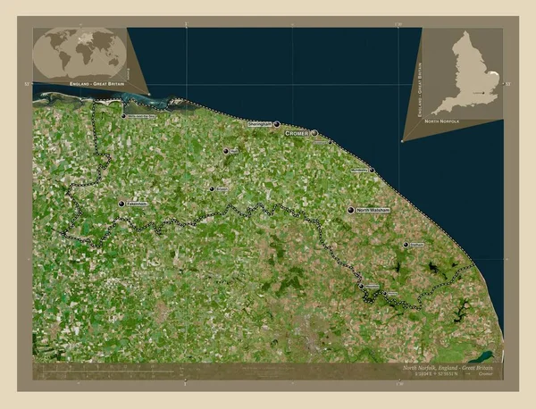 North Norfolk Distrito Não Metropolitano Inglaterra Grã Bretanha Mapa Satélite — Fotografia de Stock