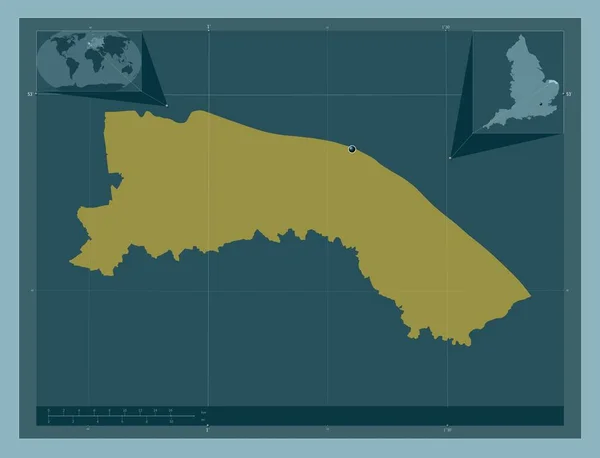 イギリスの首都圏ではないノーフォーク北部 イギリス しっかりした色の形 コーナー補助位置図 — ストック写真