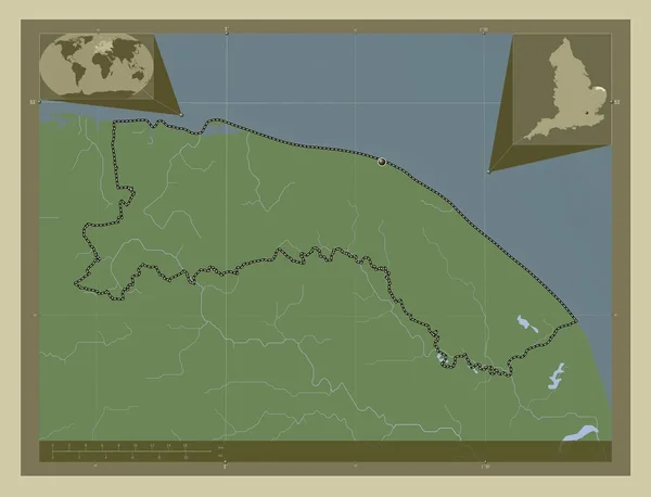 Severní Norfolk Nemetropolitní Okres Anglie Velká Británie Zdvihová Mapa Zbarvená — Stock fotografie