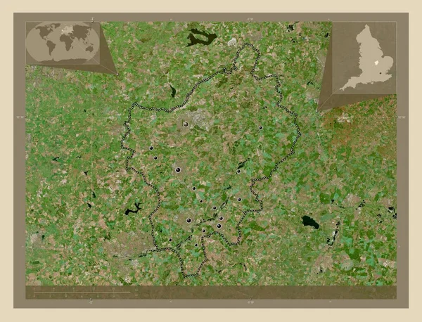 北安普敦郡 英格兰的单一政权 大不列颠 高分辨率卫星地图 该区域主要城市的所在地点 角辅助位置图 — 图库照片
