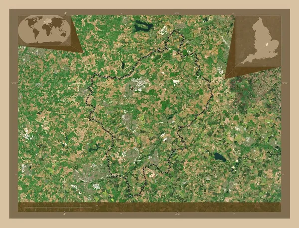 北安普敦郡 英格兰的单一政权 大不列颠 低分辨率卫星地图 角辅助位置图 — 图库照片