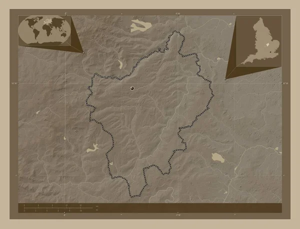 Северный Нортгемптоншир Унитарный Орган Англии Великобритании Карта Высоты Окрашенная Сепиевые — стоковое фото