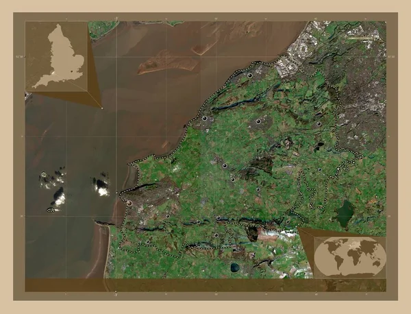 北萨默塞特 英格兰的单一政权 大不列颠 低分辨率卫星地图 该区域主要城市的所在地点 角辅助位置图 — 图库照片