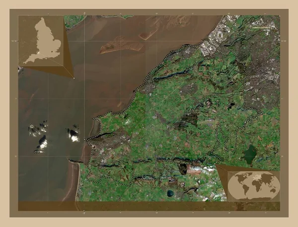 北萨默塞特 英格兰的单一政权 大不列颠 低分辨率卫星地图 角辅助位置图 — 图库照片