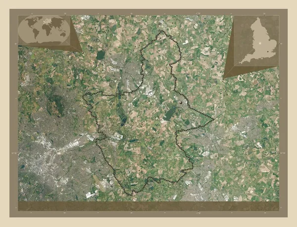 イギリスの首都圏ではない地区 ノース ウォリックシャー イギリス 高解像度衛星地図 コーナー補助位置図 — ストック写真