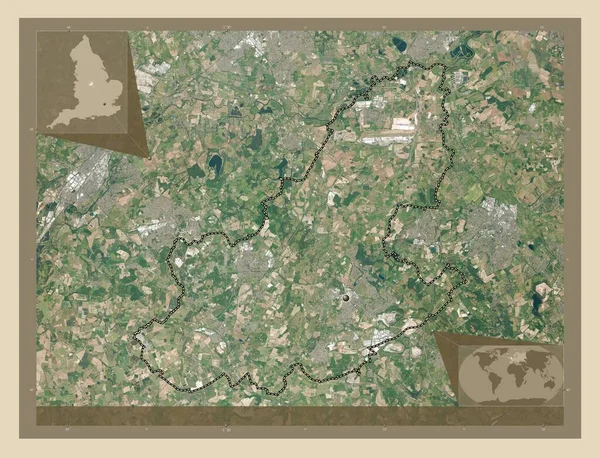 北西部レスターシャー イギリスの非大都市圏 イギリス 高解像度衛星地図 コーナー補助位置図 — ストック写真