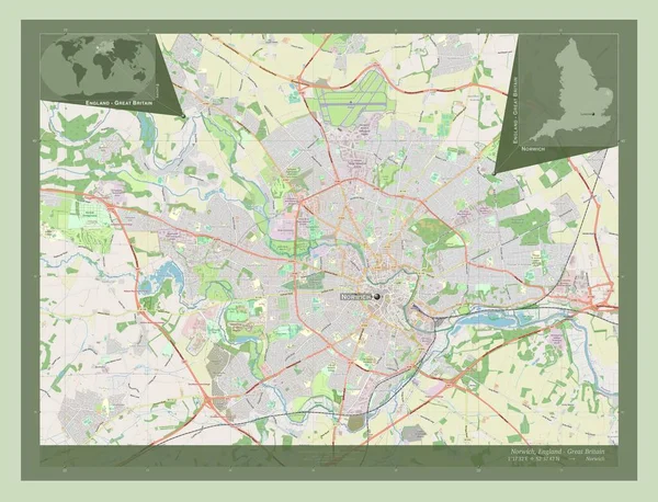 Norwich Nemetropolitní Okres Anglie Velká Británie Otevřít Mapu Ulice Umístění — Stock fotografie