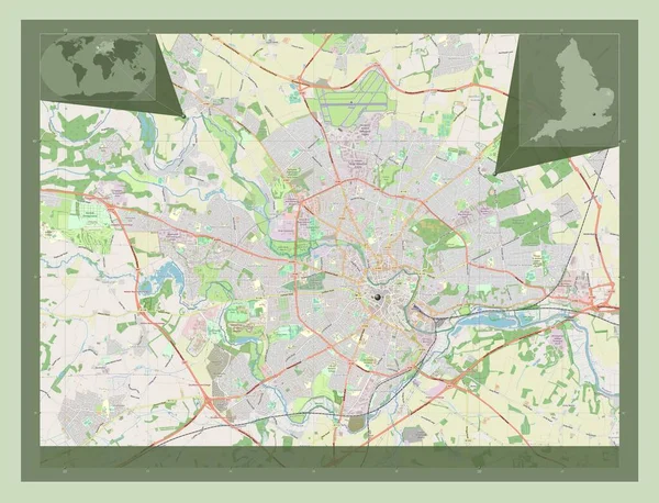 诺里奇 英格兰非大都市地区 大不列颠 开放街道地图 角辅助位置图 — 图库照片