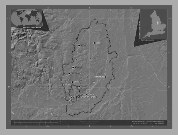 Nottinghamshire Bestuurlijke Graafschap Engeland Groot Brittannië Hoogteplattegrond Met Meren Rivieren — Stockfoto