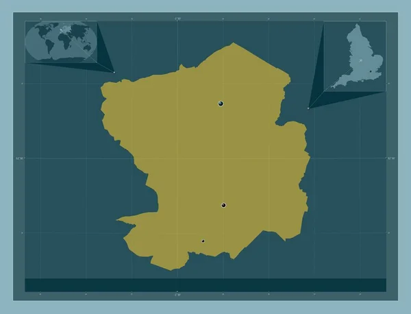 ヌネアトンとベドワース イングランドの非大都市圏 イギリス しっかりした色の形 地域の主要都市の場所 コーナー補助位置図 — ストック写真