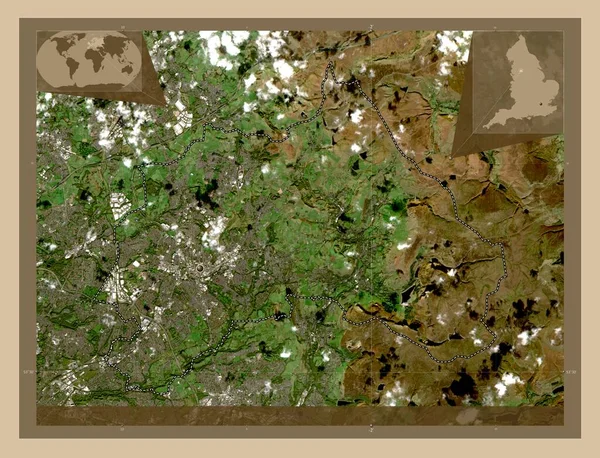 奥尔德姆 英格兰的行政区划 大不列颠 低分辨率卫星地图 角辅助位置图 — 图库照片