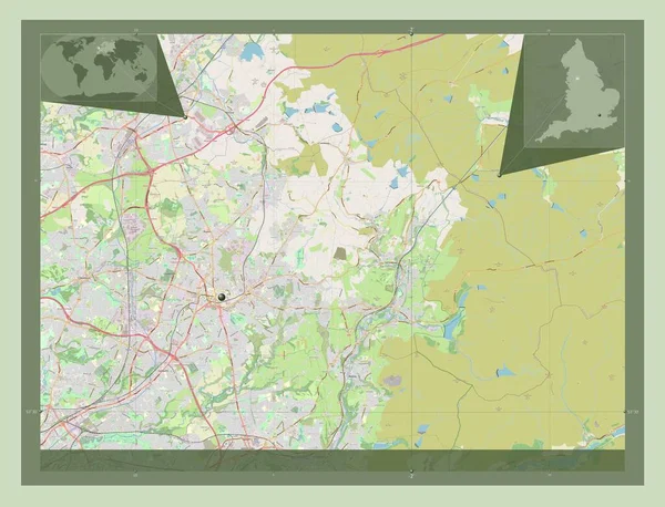 奥尔德姆 英格兰的行政区划 大不列颠 开放街道地图 角辅助位置图 — 图库照片