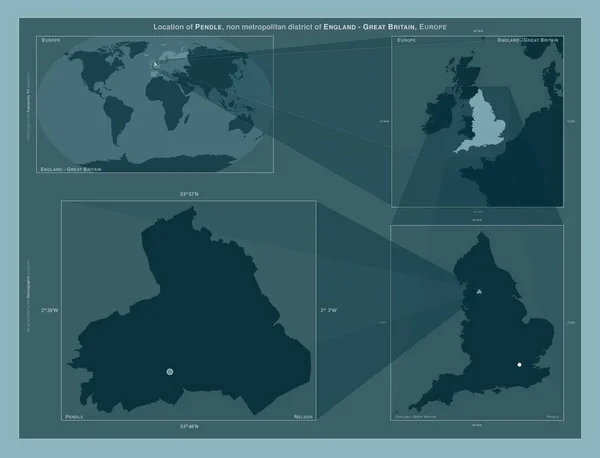 彭德尔 英格兰非大都市地区 大不列颠 在大比例尺地图上显示该区域位置的图表 坚实背景下矢量框架和Png形状的组成 — 图库照片