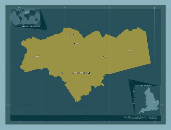 彼得堡市 英格兰的单一政权 大不列颠 固体的颜色形状 该区域主要城市的地点和名称 角辅助位置图 — 图库照片