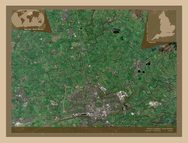 Preston Englands Icke Storstadsdistrikt Storbritannien Lågupplöst Satellitkarta Platser Och Namn — Stockfoto
