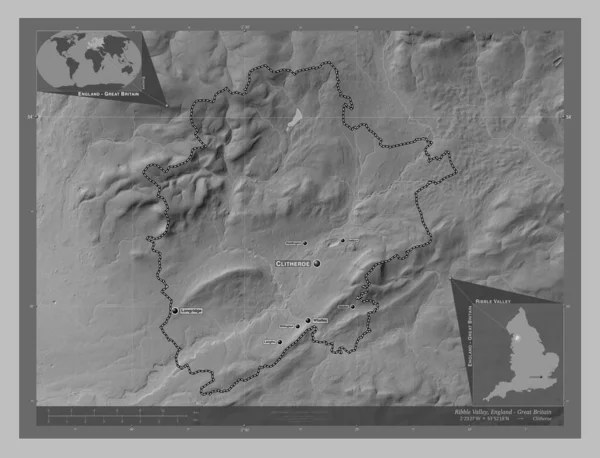 Ribble Valley Nicht Metropolbezirk Von England Großbritannien Graustufen Höhenkarte Mit — Stockfoto