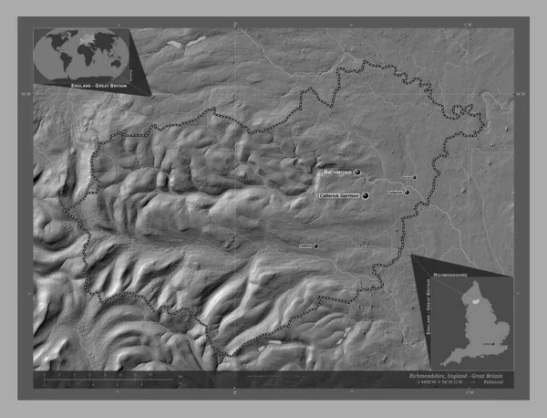 Richmondshire Niemetropolitalna Dzielnica Anglii Wielka Brytania Dwupoziomowa Mapa Jeziorami Rzekami — Zdjęcie stockowe