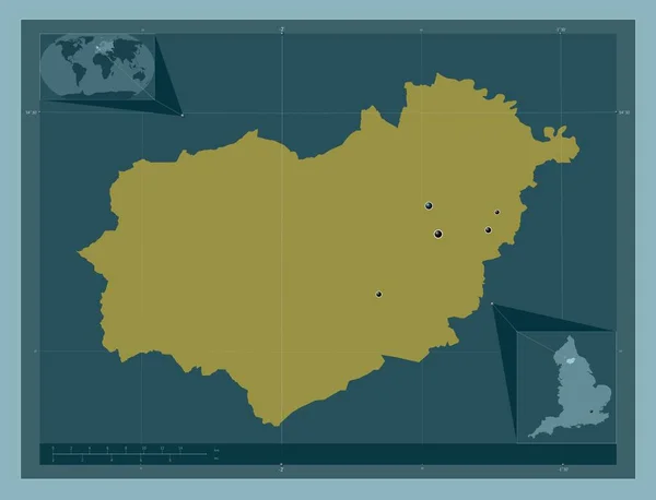イギリスの首都圏ではないリッチモンドシャー州 イギリス しっかりした色の形 地域の主要都市の場所 コーナー補助位置図 — ストック写真