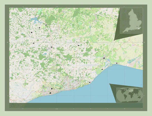 イギリスの首都圏ではない地区 イギリスの首都圏ではない ストリートマップを開く 地域の主要都市の場所 コーナー補助位置図 — ストック写真