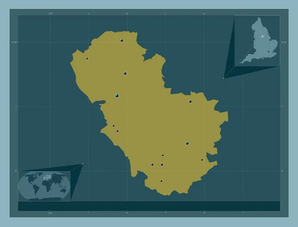 ロザム イングランドの行政郡 イギリス しっかりした色の形 地域の主要都市の場所 コーナー補助位置図 — ストック写真
