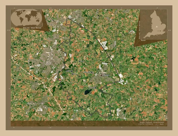 英伦的非都市地区 低分辨率卫星地图 该区域主要城市的地点和名称 角辅助位置图 — 图库照片