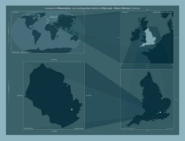 Runnymede 英格兰非都市地区 大不列颠 在大比例尺地图上显示该区域位置的图表 坚实背景下矢量框架和Png形状的组成 — 图库照片