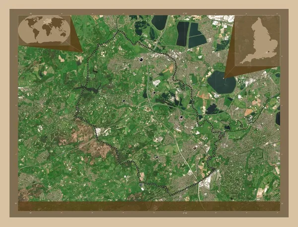 Runnymede 英格兰非都市地区 大不列颠 低分辨率卫星地图 该区域主要城市的所在地点 角辅助位置图 — 图库照片