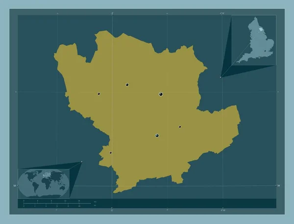 イギリスの首都圏ではない地域であるライデール イギリス しっかりした色の形 地域の主要都市の場所 コーナー補助位置図 — ストック写真