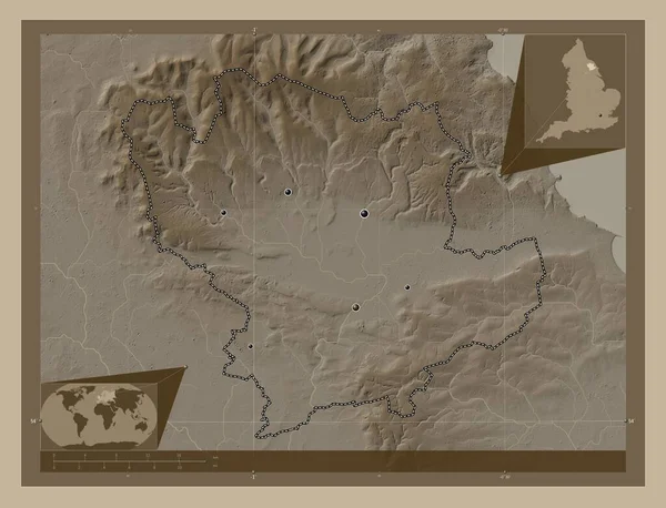 Ryedale Niemetropolitalna Dzielnica Anglii Wielka Brytania Mapa Elewacji Kolorowe Sepia — Zdjęcie stockowe