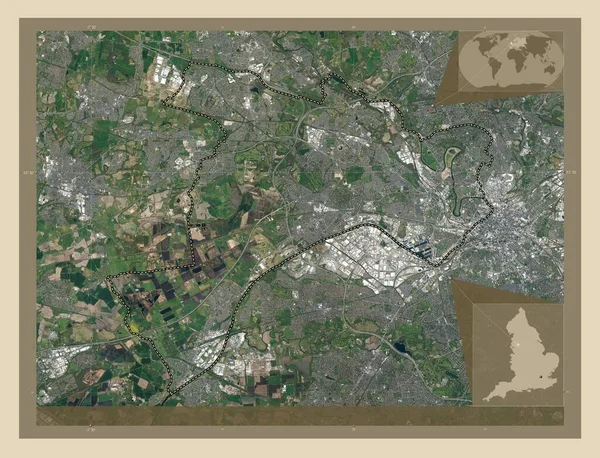 Salford Verwaltungsbezirk Von England Großbritannien Hochauflösende Satellitenkarte Eck Zusatzstandortkarten — Stockfoto