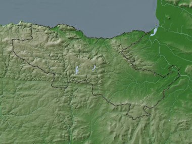 Somerset West ve Taunton, İngiltere 'nin metropolitan olmayan bölgesi - Büyük Britanya. Yükseklik haritası göller ve nehirlerle wiki stilinde renklendirilmiştir