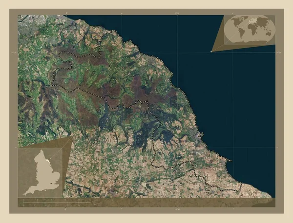 イングランドの首都圏ではないスカボロー イギリス 高解像度衛星地図 コーナー補助位置図 — ストック写真