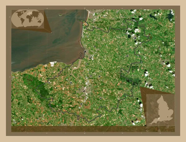 Sedgemoor 英国非大都市地区 低分辨率卫星地图 该区域主要城市的所在地点 角辅助位置图 — 图库照片