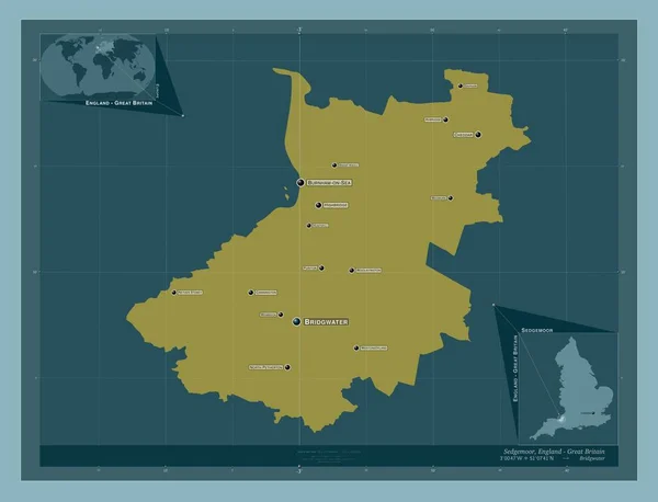 イギリスの首都圏ではない地域であるセジェモア 英語版 イギリス しっかりした色の形 地域の主要都市の位置と名前 コーナー補助位置図 — ストック写真