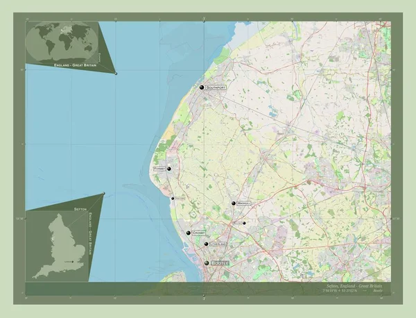 Sefton Bestuurlijke Graafschap Engeland Groot Brittannië Open Plattegrond Locaties Namen — Stockfoto