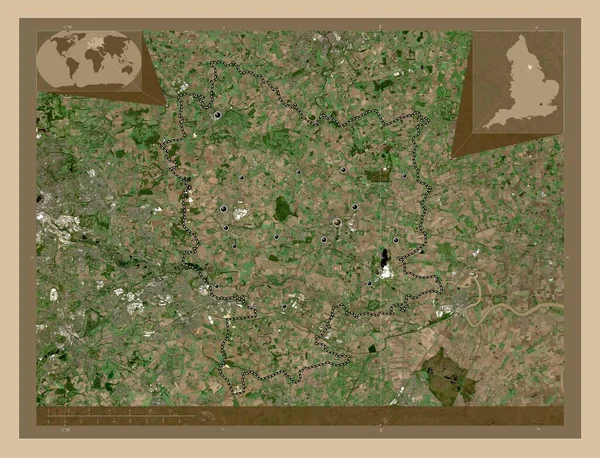 塞尔比 英格兰的非大都市地区 大不列颠 低分辨率卫星地图 该区域主要城市的所在地点 角辅助位置图 — 图库照片