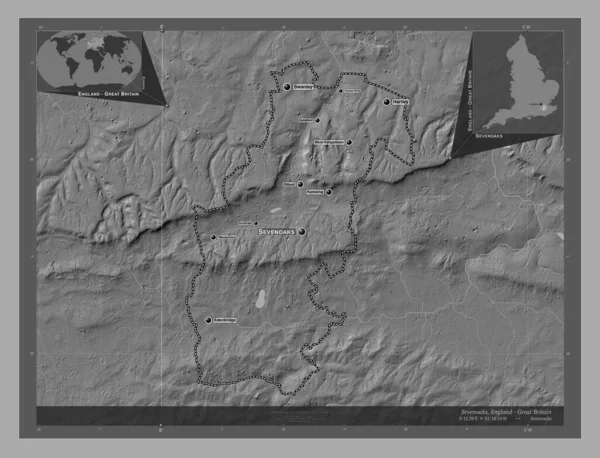 Sevenoaks Μητροπολιτική Περιφέρεια Αγγλίας Μεγάλης Βρετανίας Bilevel Υψομετρικός Χάρτης Λίμνες — Φωτογραφία Αρχείου