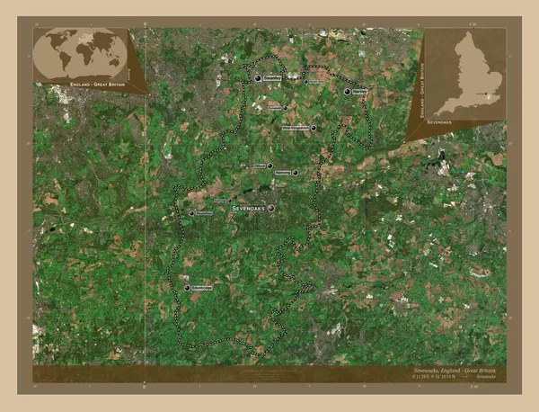 Sevenoaks Englands Icke Storstadsdistrikt Storbritannien Lågupplöst Satellitkarta Platser Och Namn — Stockfoto