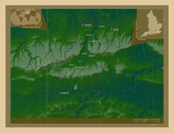 Севенуакс Нестоличний Район Англії Велика Британія Кольорові Карти Висот Озерами — стокове фото