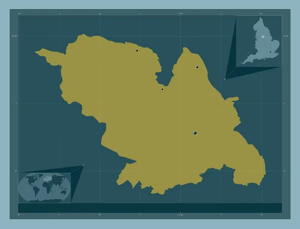 シェフィールド イングランドの行政郡 イギリス しっかりした色の形 地域の主要都市の場所 コーナー補助位置図 — ストック写真