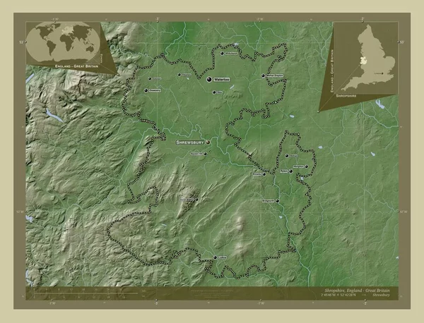 Шропшир Адміністративний Округ Англії Велика Британія Висота Карти Забарвлена Вікі — стокове фото