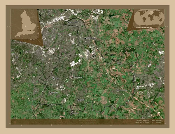 英国的单一制政权 低分辨率卫星地图 该区域主要城市的地点和名称 角辅助位置图 — 图库照片
