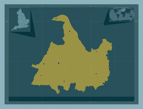 英国的单一制政权 固体的颜色形状 该区域主要城市的所在地点 角辅助位置图 — 图库照片