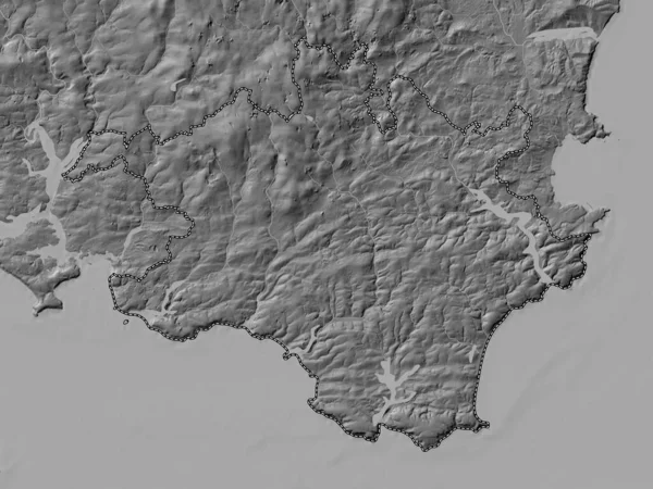 South Hams, non metropolitan district of England - Great Britain. Bilevel elevation map with lakes and rivers