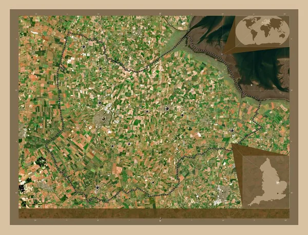 南荷兰 英格兰的非都市地区 大不列颠 低分辨率卫星地图 该区域主要城市的所在地点 角辅助位置图 — 图库照片