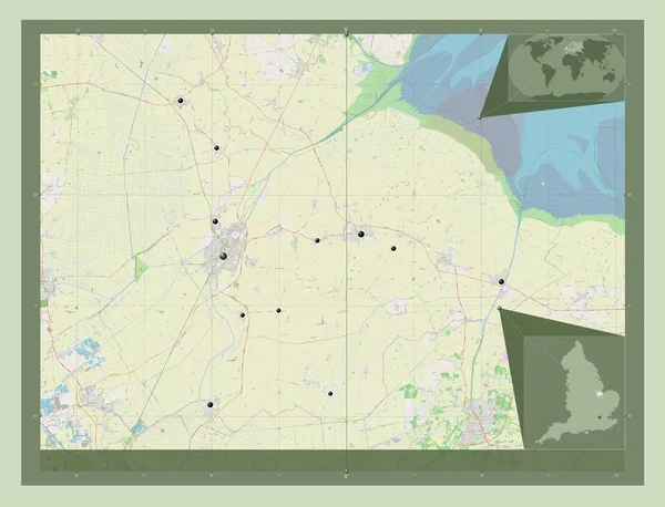 南荷兰 英格兰的非都市地区 大不列颠 开放街道地图 该区域主要城市的所在地点 角辅助位置图 — 图库照片