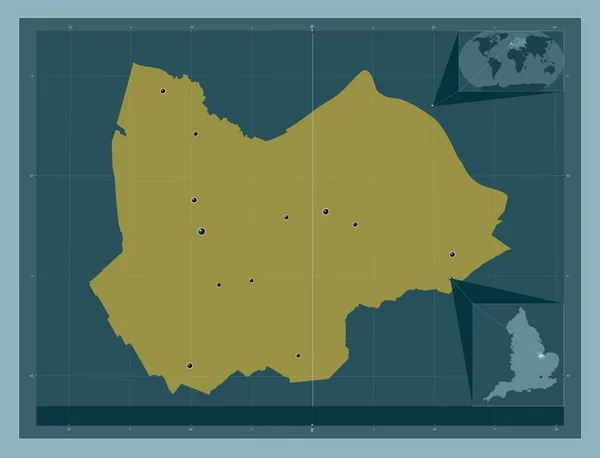 南荷兰 英格兰的非都市地区 大不列颠 固体的颜色形状 该区域主要城市的所在地点 角辅助位置图 — 图库照片