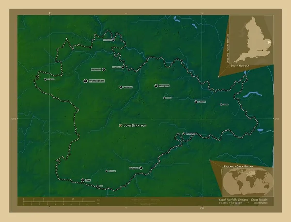 Νότιο Νόρφολκ Μητροπολιτική Περιφέρεια Αγγλίας Μεγάλης Βρετανίας Χρωματιστός Υψομετρικός Χάρτης — Φωτογραφία Αρχείου