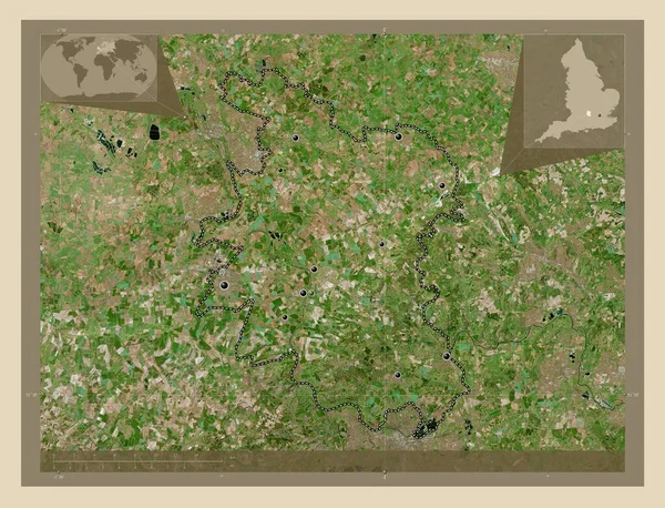 南奥克斯福郡 英格兰的非大都市地区 大不列颠 高分辨率卫星地图 该区域主要城市的所在地点 角辅助位置图 — 图库照片