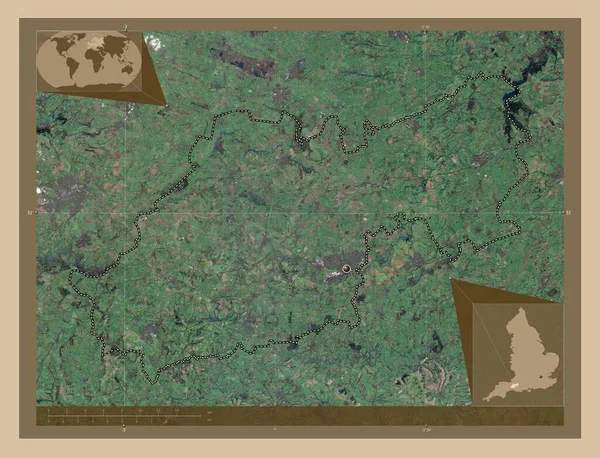 南萨默塞特 英格兰非都市地区 大不列颠 低分辨率卫星地图 角辅助位置图 — 图库照片